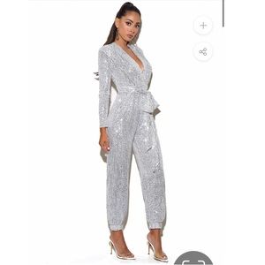 Silver Sequin Jumpsuit - S